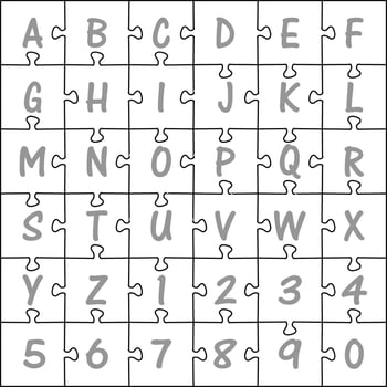 Cnc. laser cutting Alphabet And Numbers Puzzle. No glue. Vector illustration.