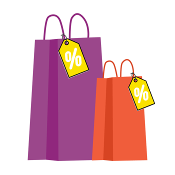 shopping bagswith percent sign. Stylish fashionable bag png