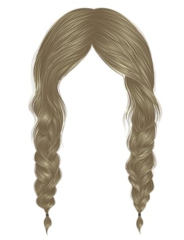trendy women hairs blond colour .two plaits .  fashion beauty style . vector