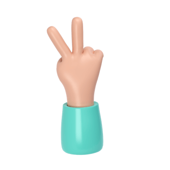 3d hand victory icon illustration. Two fingers social icon. Cartoon character hand gesture. Business success clip art transparent png