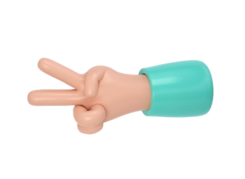 3d hand victory icon illustration. Two fingers social icon. Cartoon character hand gesture. Business success clip art transparent png