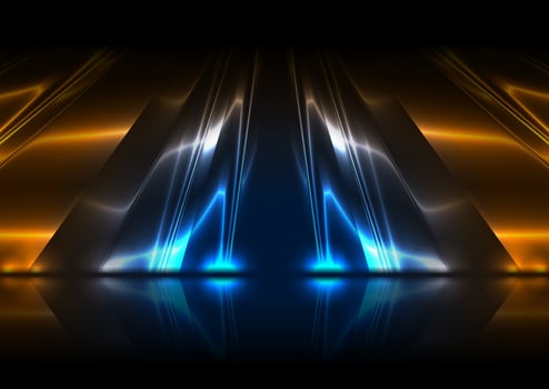 Blue and orange neon glossy stripes abstract tech background vector