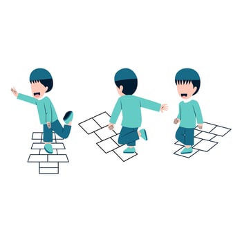 Set Of Muslim Boy Playing Hopscotch vector