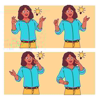 Woman thinking with light bulb vector