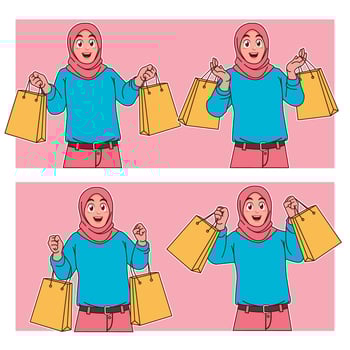 Hijab woman carrying shopping bags vector