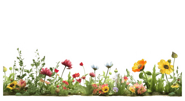 bright spring flowers border with wild plants . AI Generated png