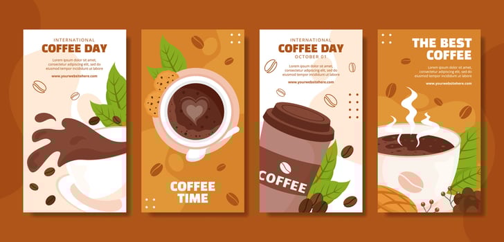 International Coffee Day Social Media Stories Flat Cartoon Hand Drawn Templates Background Illustration vector
