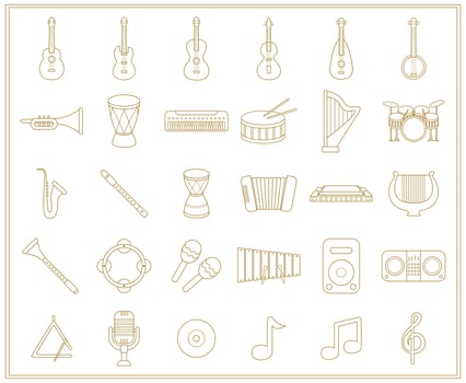 set of musical instruments outline icon vector