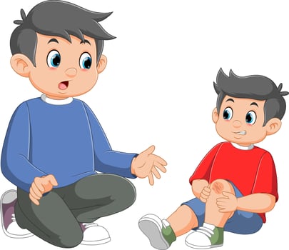 father calming and consoling his little crying boy vector