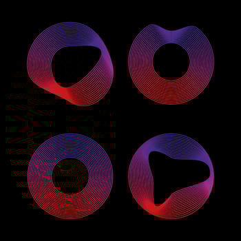 Circle of sound waves. Neon round music sound wave for equalizer. Radial sound wave curve with light particles. Clipart collection of colorful radio frequency sound lines. Vector illustration