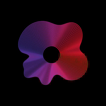Wavy linear abstract sound wave. Neon round music sound wave for equalizer. Radial sound wave curve with light particles. Clipart of colorful radio frequency sound lines. Vector illustration