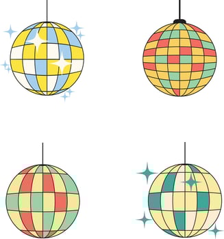 Set of Colorful Retro Disco Ball. 70s Design Style vector