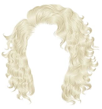 long curly hairs  light blond  colors .  beauty fashion style . wig . vector