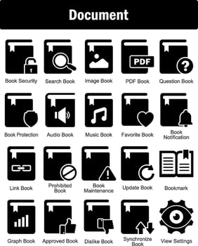 A set of 20 Document icons as book security, search book, image book vector