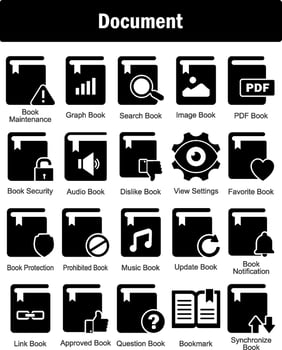 A set of 20 Document icons as book maintenance, graph book, search book vector