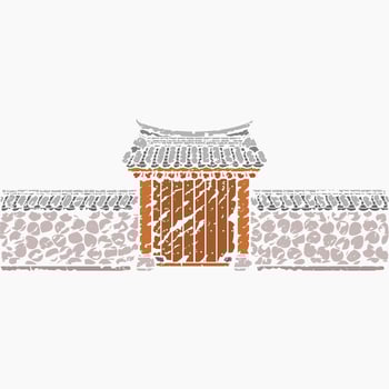 Editable Brush Strokes Traditional Korean Hanok Gate Building Vector Illustration for Artwork Element of Oriental History and Culture Related Design