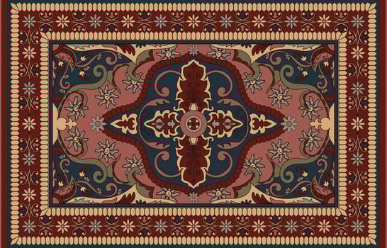 Colorful ornamental vector design for rug, tapis, yoga mat. Geometric ethnic clipart. Arabian ornamental carpet with decorative elements.Persian carpet,