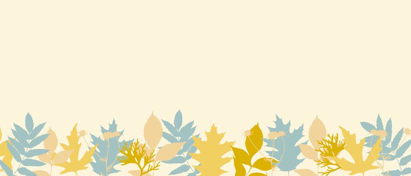Autumn leaves silhouette border pastel colors. Horizontal botanical decor, nature banner. vector