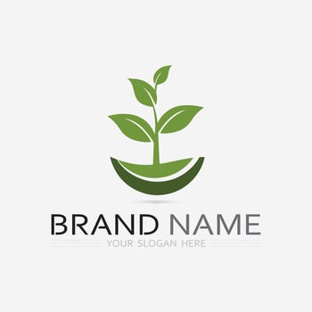 Gardening logo with shovel icon and tree with green leaves logo template. vector