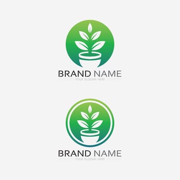 Gardening logo with shovel icon and tree with green leaves logo template. vector
