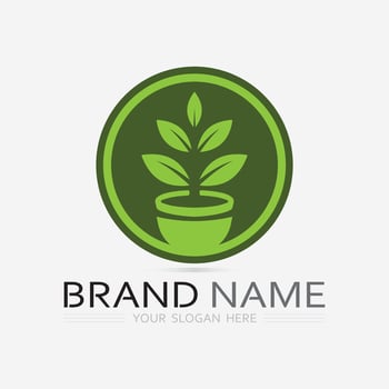 Gardening logo with shovel icon and tree with green leaves logo template. vector