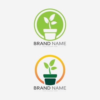 Gardening logo with shovel icon and tree with green leaves logo template. vector