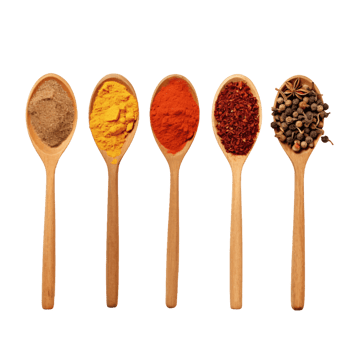 ai generative Various spices on spoon isolated on transparent background png