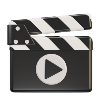 3d clapperboard with play button on video icon in illustration 3d rendering png