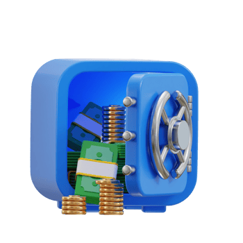 3d safe vault icon with money illustration png