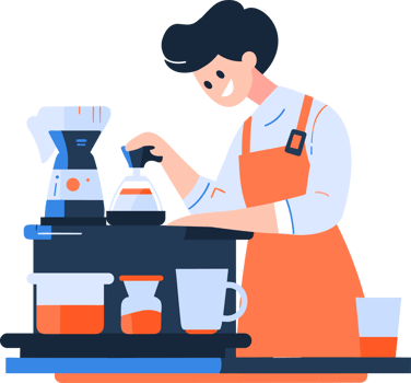 Hand Drawn Barista making coffee happily in flat style png