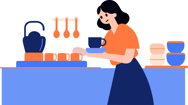 Hand Drawn Barista making coffee happily in flat style png