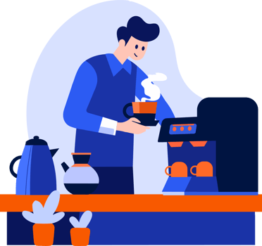 Hand Drawn Barista making coffee happily in flat style png