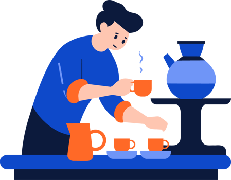Hand Drawn Barista making coffee happily in flat style png