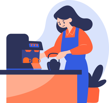 Hand Drawn Barista making coffee happily in flat style png
