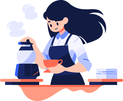 Hand Drawn Barista making coffee happily in flat style png