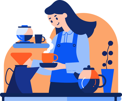 Hand Drawn Barista making coffee happily in flat style png