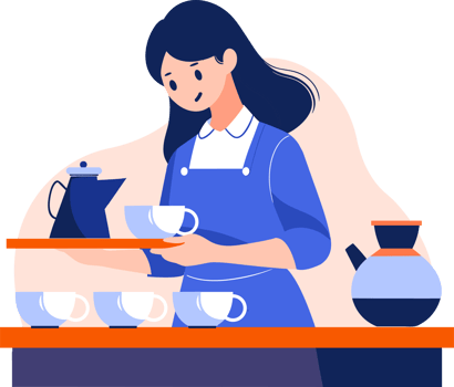 Hand Drawn Barista making coffee happily in flat style png