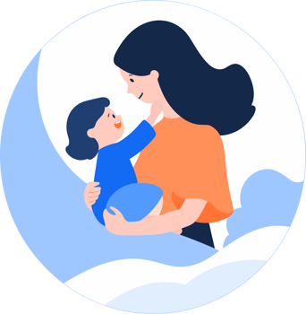 Hand Drawn Mother hugging her child happily in flat style png