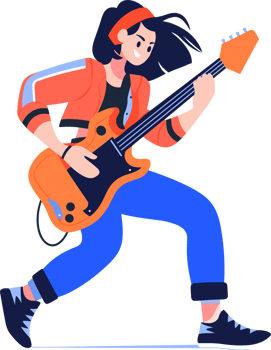 Hand Drawn musicians playing guitar and singing in flat style png