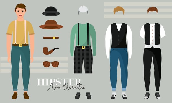 Cute young boy character asset with different clothes accesories Vector