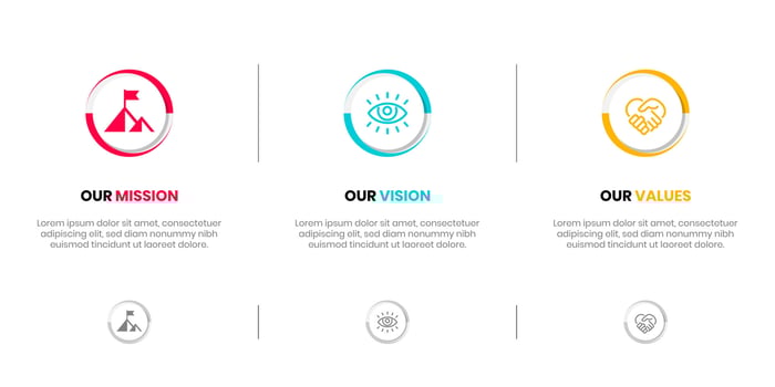 Mission Vision Values infographic Banner template. Company goal infographic design with  Modern flat icon design. vector illustration infographic icon design banner.