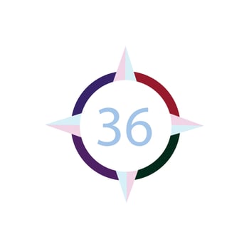 a compass with the number 36 in the center vector