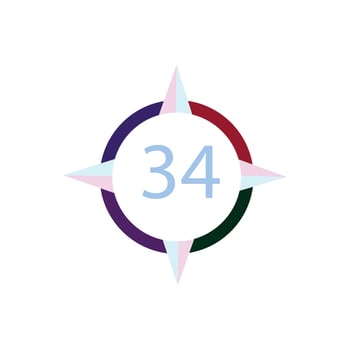 a compass with the number 34 in the center vector