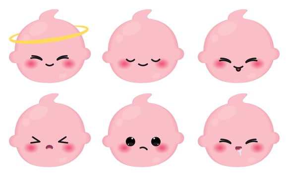 Set of colored cute baby emoji icons Vector