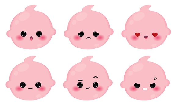Set of colored cute baby emoji icons Vector