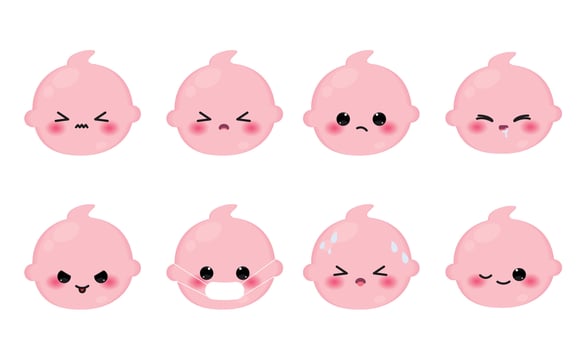 Set of colored cute baby emoji icons Vector