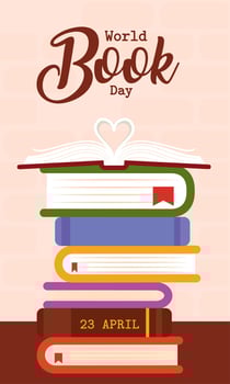 World book day poster stacked books Vector