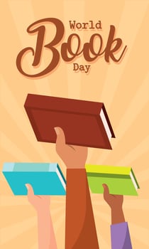 World book day poster Books in a hands Vector