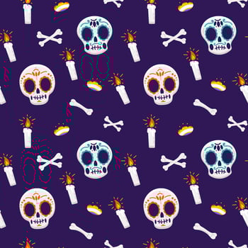 Day of the dead seamless pattern element set with skull and bones vector