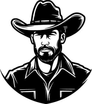 Cowboy, Black and White Vector illustration